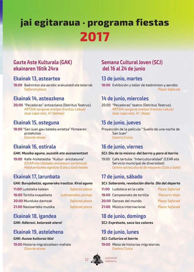 2017 ko Judimendiko jaiak egitaraua. Programa de fiestas de Judimendi 2017