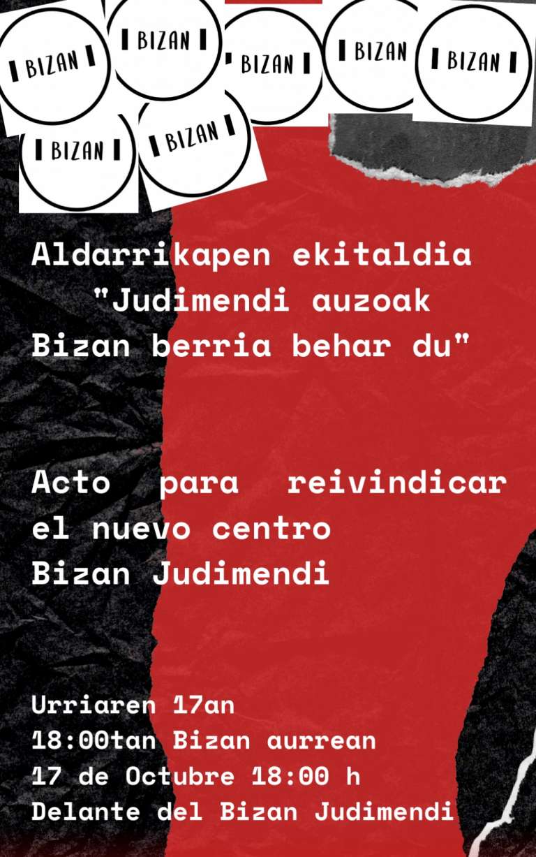 JUDIMENDI AUZOA KALERA ATERA DA BIZAN-EKO ERABILTZAILEEI LAGUNTZEKO /  EL BARRIO DE JUDIMENDI SALE A LA CALLE A APOYAR A LAS PERSONAS USUARIAS DEL BIZAN