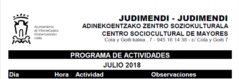 Actividades CSCM Judimendi/ADINEKOENTZAKO ZENTRO SOZIOKULTURALA Aktibidadeak