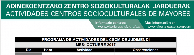Actividades de Octubre centro de mayores en Judimendi