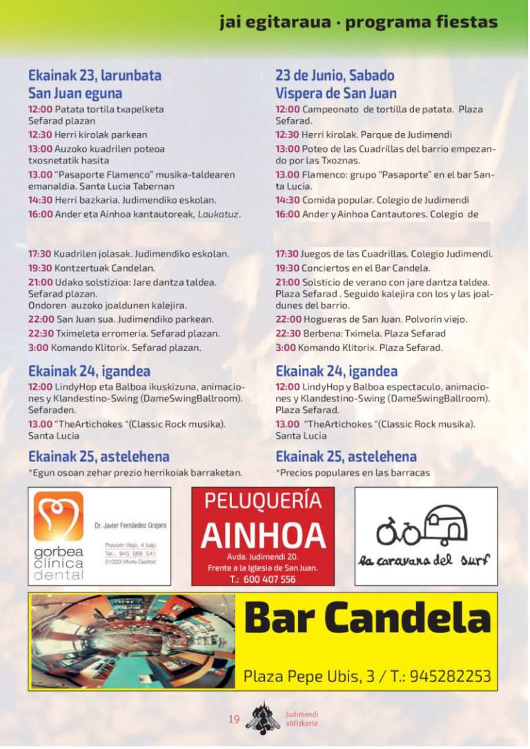 Programa de fiestas Judimendi 2018 Judimendiko 2018 jai egitaraua